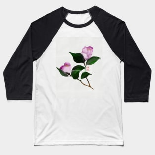 Deep pink watercolor and sumiE camellia flowers Baseball T-Shirt